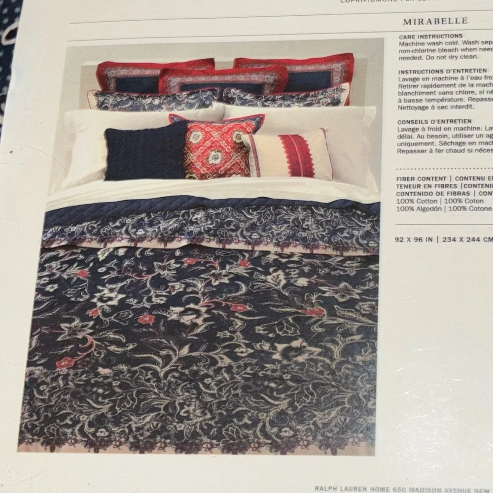 New Ralph Lauren Duvet Cover Full Queen Blue Mirabelle Floral Paisley 96